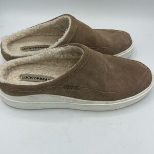 LUCKY BRAND Korrin Suede Mule Slip-on Sneakers Shoes Tan Size 11 Sherpa Lined